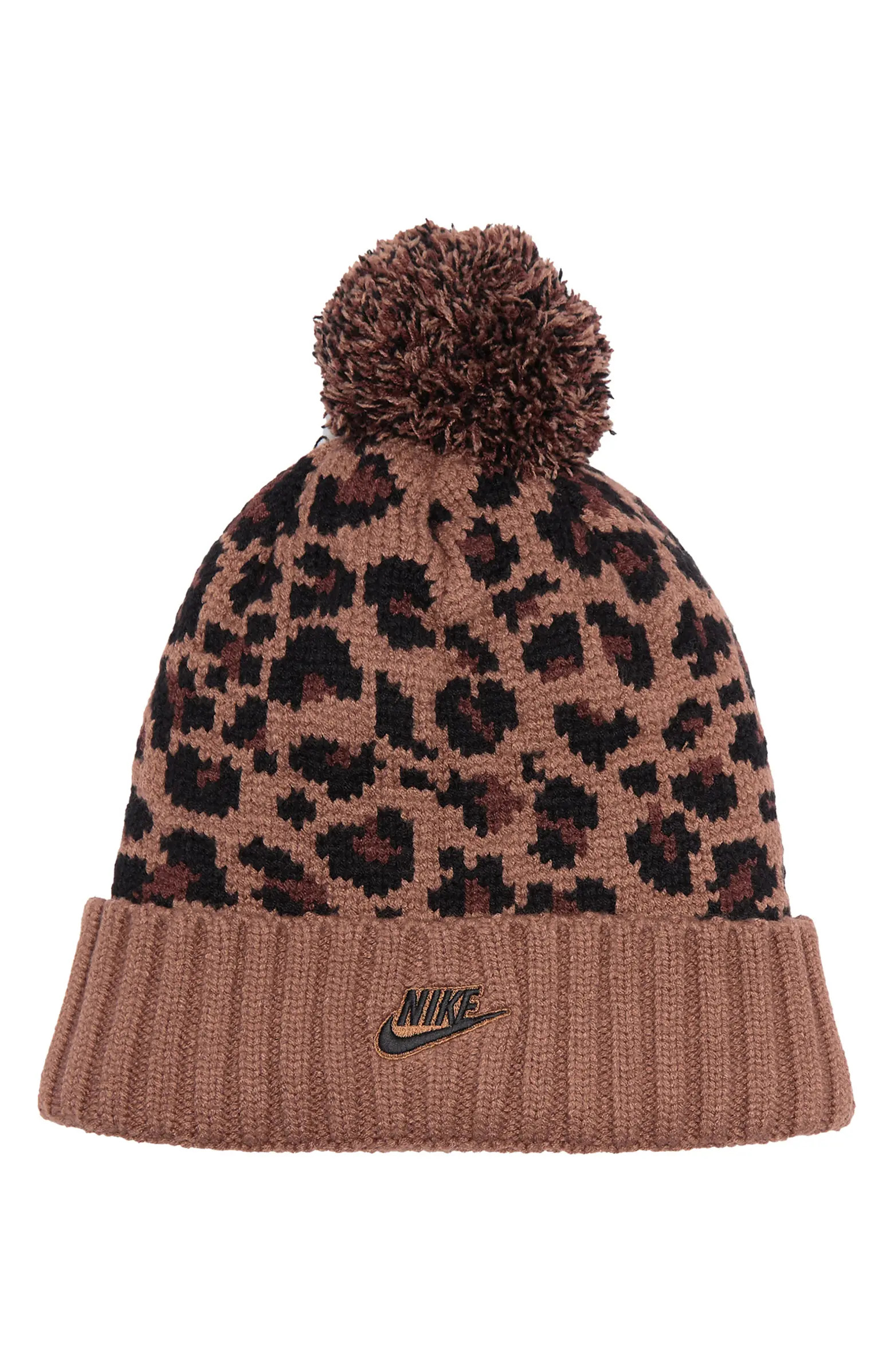 NIKE Futura Leopard Print Cuffed Pompom Beanie | Nordstromrack | Nordstrom Rack