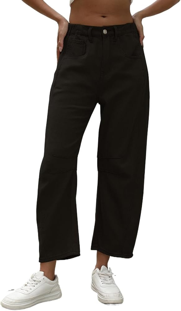 Ladyful Barrel Jeans for Women Wide Leg Elastic Mid Rise Denim Pants Baggy Cropped Boyfriend Ankl... | Amazon (US)