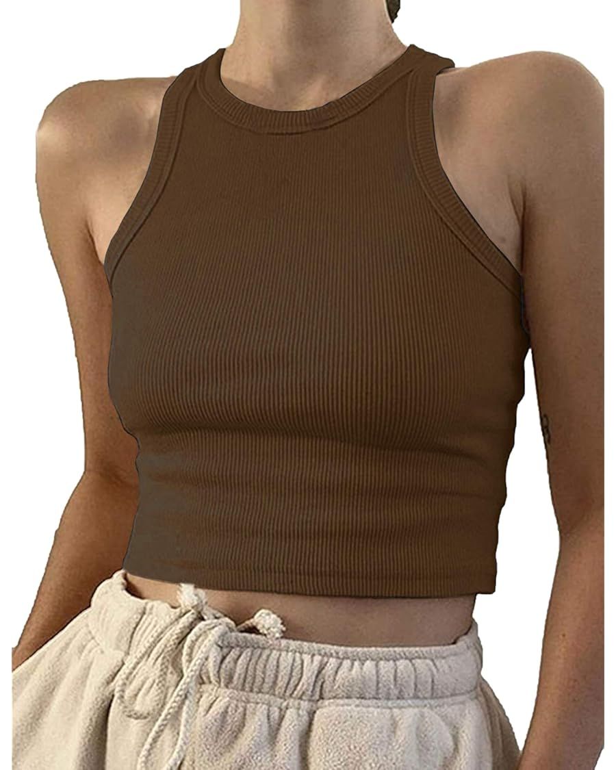Artfish Women Casual Basic Sleeveless High Neck Rib-Knit Y2k Crop Tank Top | Amazon (US)