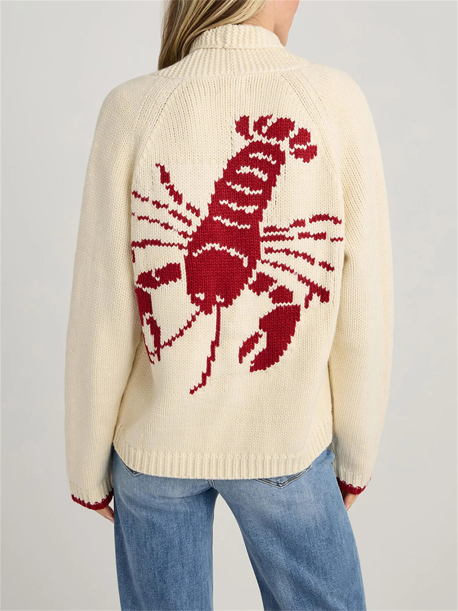 Women's Shawl Collar Cardigan Funny Lobster Graphic Long Sleeve V Neck Sweater Y2K Button Down Wa... | Walmart (US)