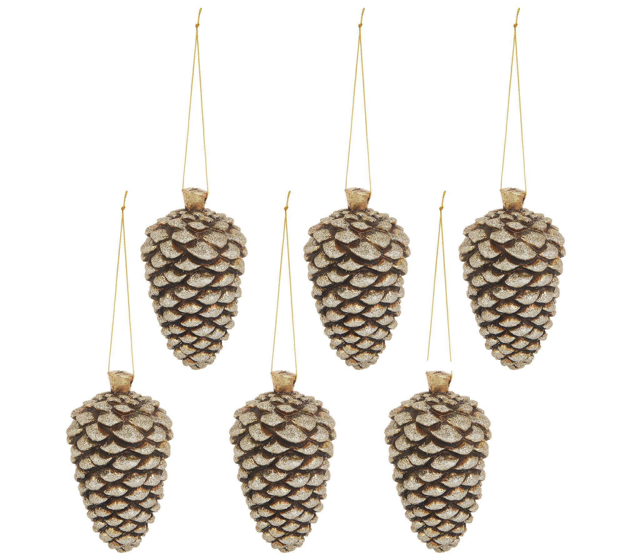 Set of (6) Antiqued Pinecone Ornaments | QVC