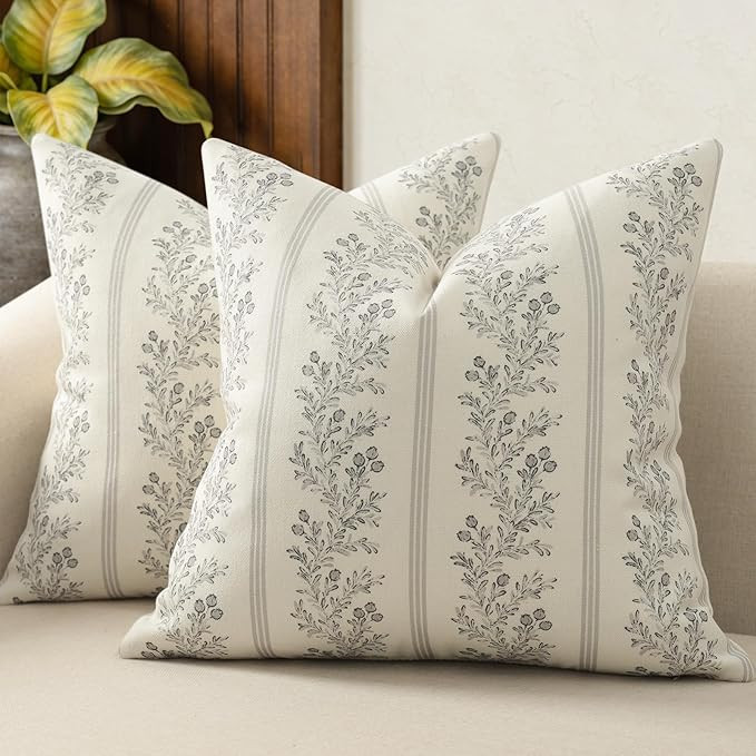 Vintage Throw Pillow Covers 18x18 Set of 2, Striped Floral Pillow Cover Botanical Patterned Decor... | Amazon (US)