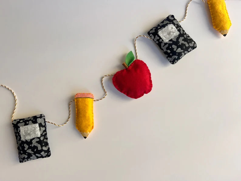 Back to School Garland School Banner School Year Teacher Apple, Pencil, Notebook Felt Garland Cla... | Etsy (US)