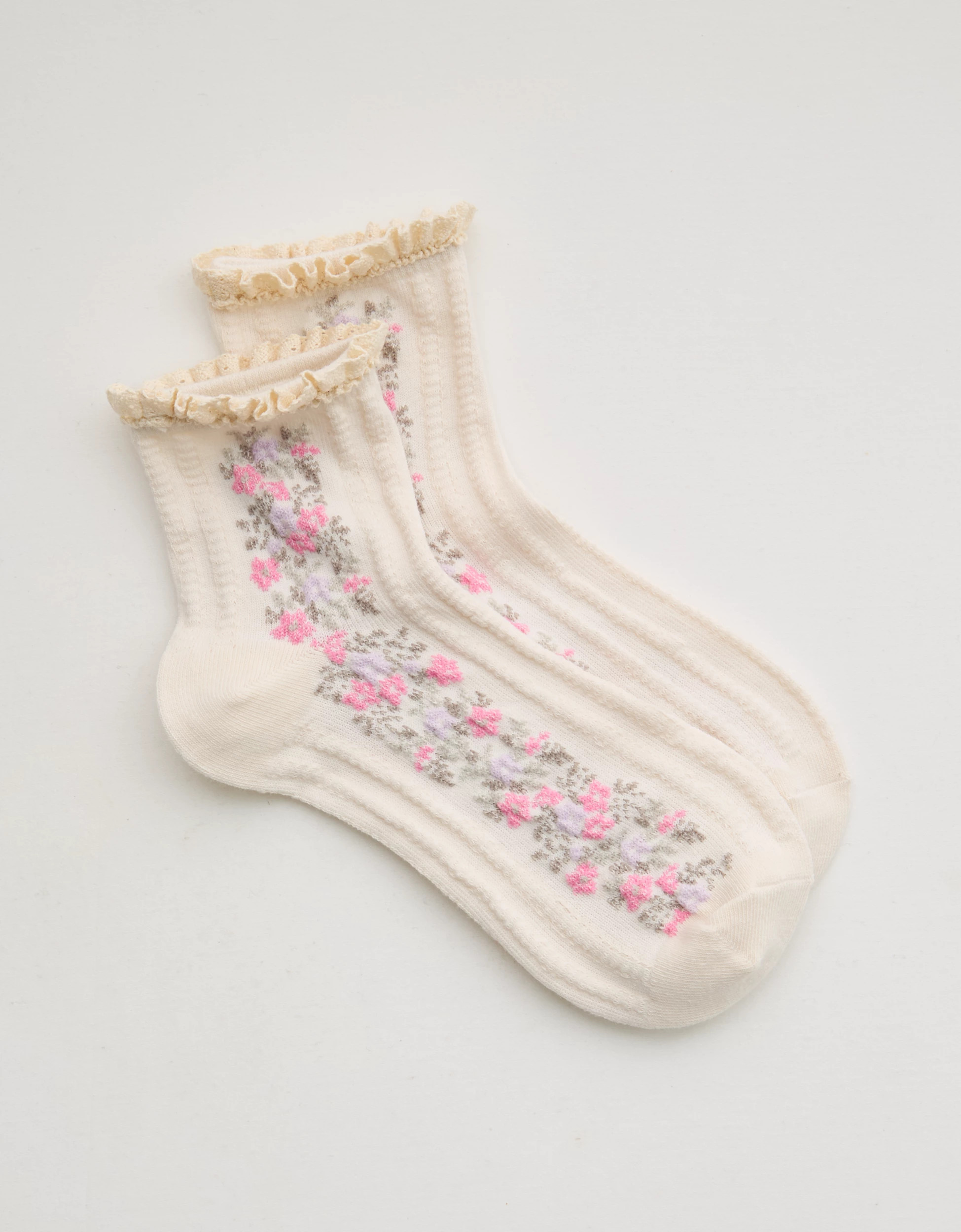 Aerie Ruffle Floral Quarter Socks | Aerie