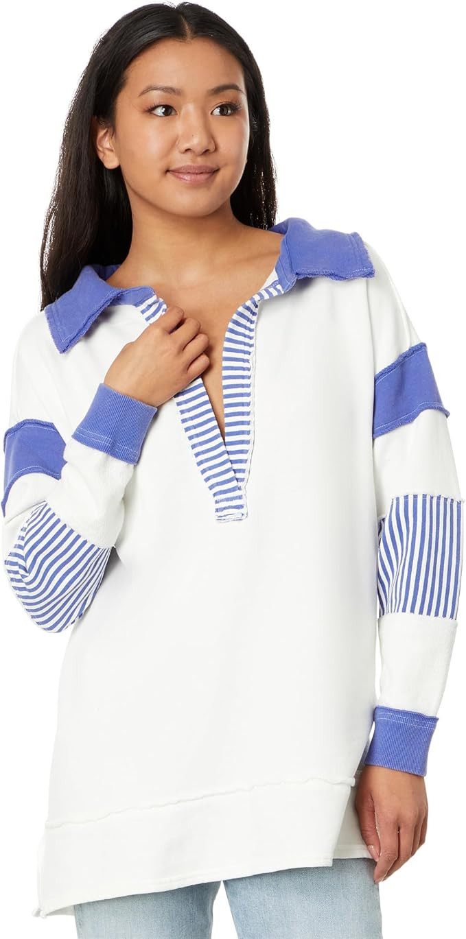 Free People Clean Prep Polo T-Shirt for Women - Cotton Construction - Raw-Edge Seaming Throughout | Amazon (US)