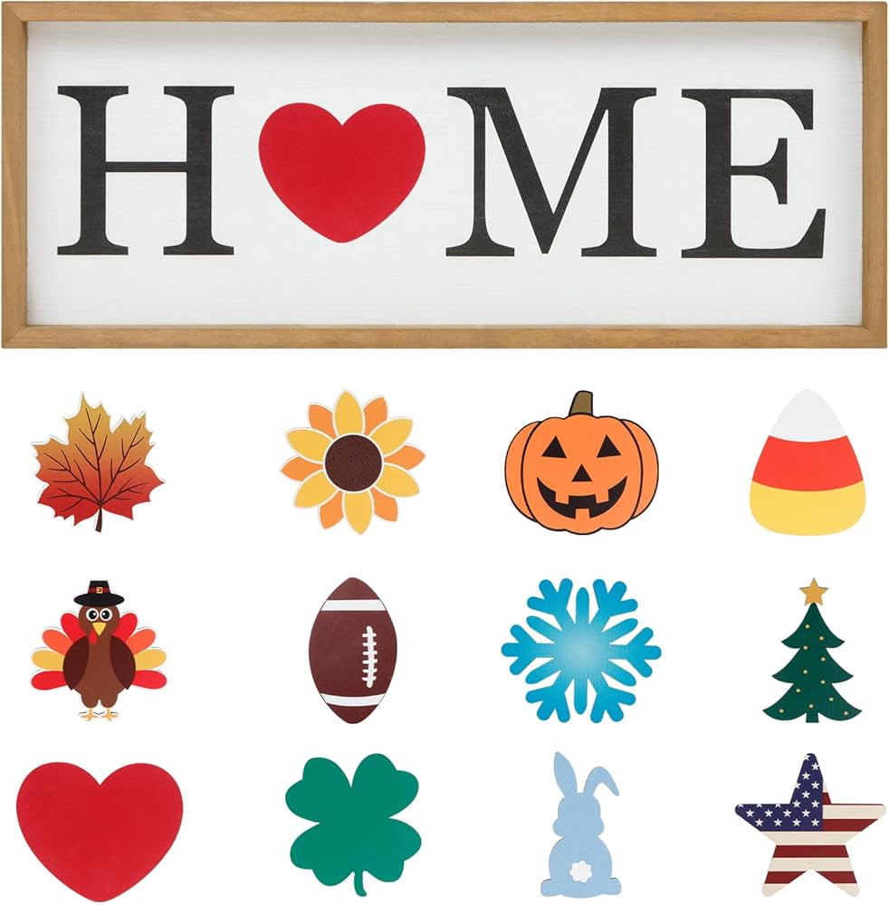 Valentines Day Decorations HOME Tabletop Sign with 12 Pcs Interchangeable Seasonal Icons-Wooden H... | Amazon (US)