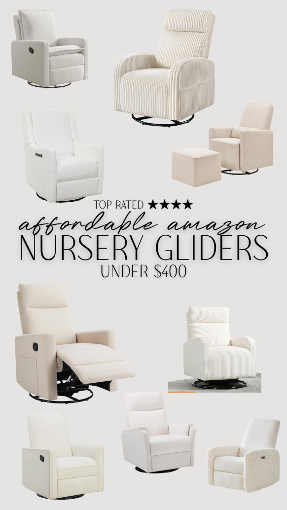 if you're looking for highly rated (★★★★ and up) but AFFORDABLE nursery gliders, I've got you covered!! All of these options are highly rated and under $400 (some even under $200) from AMAZON! 

#nursery #nurseryfinds
 

 #LTKHome #LTKBaby #LTKBump