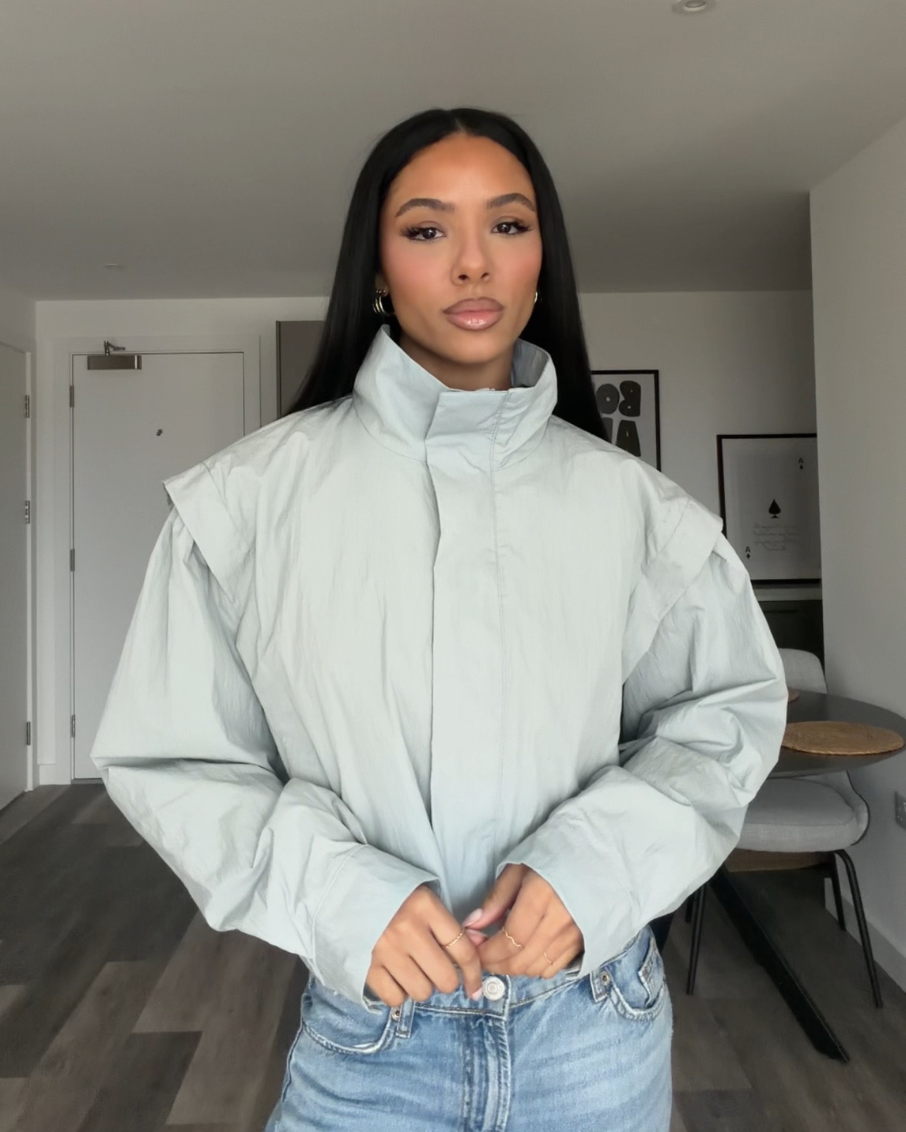 🏷️ zara haul, zara, zara new in, blue funnel neck jacket, grey shorts, gingham top, long black top 

#LTKuk #LTKspring