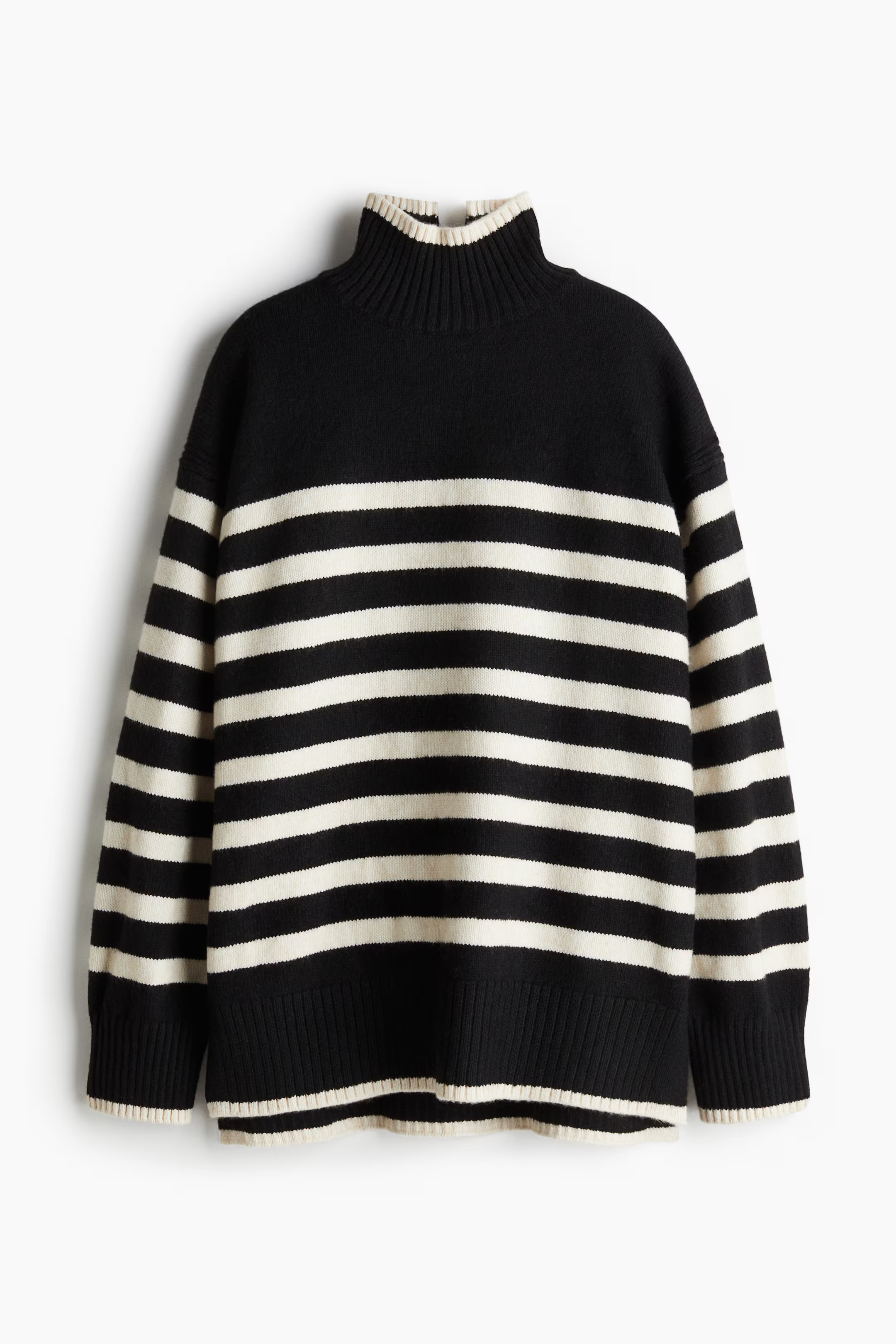 Oversized Turtleneck Sweater - Natural white/striped - Ladies | H&M US | H&M (US + CA)
