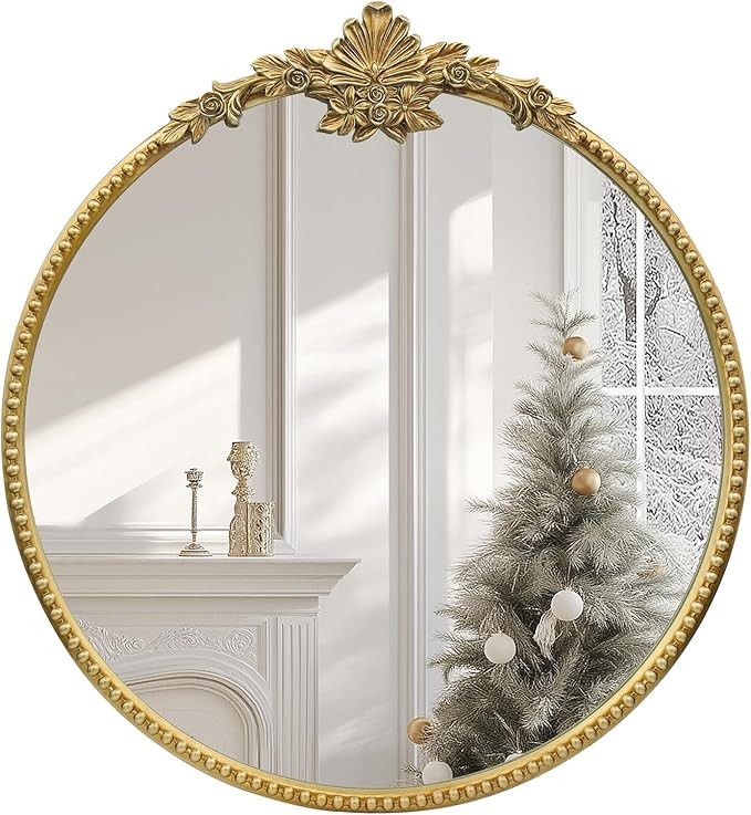 Round Gold Mirror,28inch Baroque Style Vintage Decorative Circle Wall Mirror for Living Room, Bed... | Amazon (US)
