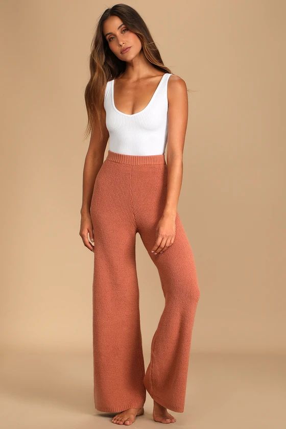 Known To Be Cozy Rusty Rose Wide-Leg Sweater Pants | Lulus (US)