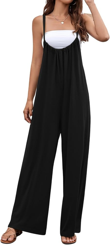 Meyeeka Jumpsuits for Women Loose Casual Romper Adjustable Strap Stretchy Jumpsuit with Pockets | Amazon (US)