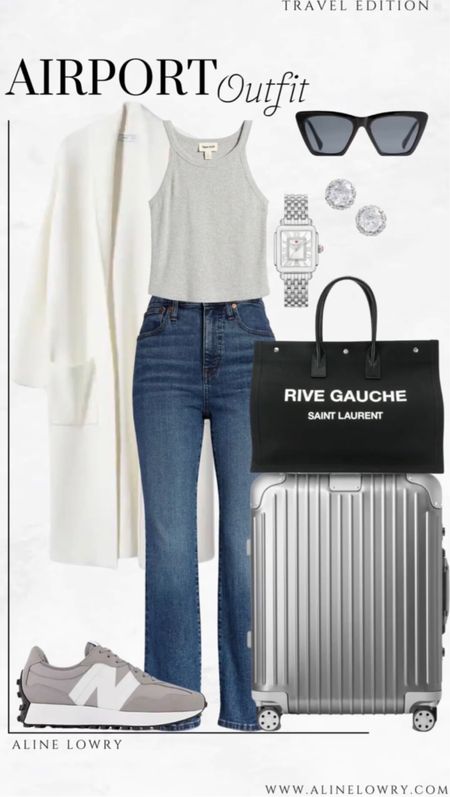 Airport outfit idea
Comfy and stylish travel outfit idea
Black rive gauche tote
White cardigan
Comfortable jeans

#LTKtravel #LTKstyletip #LTKU