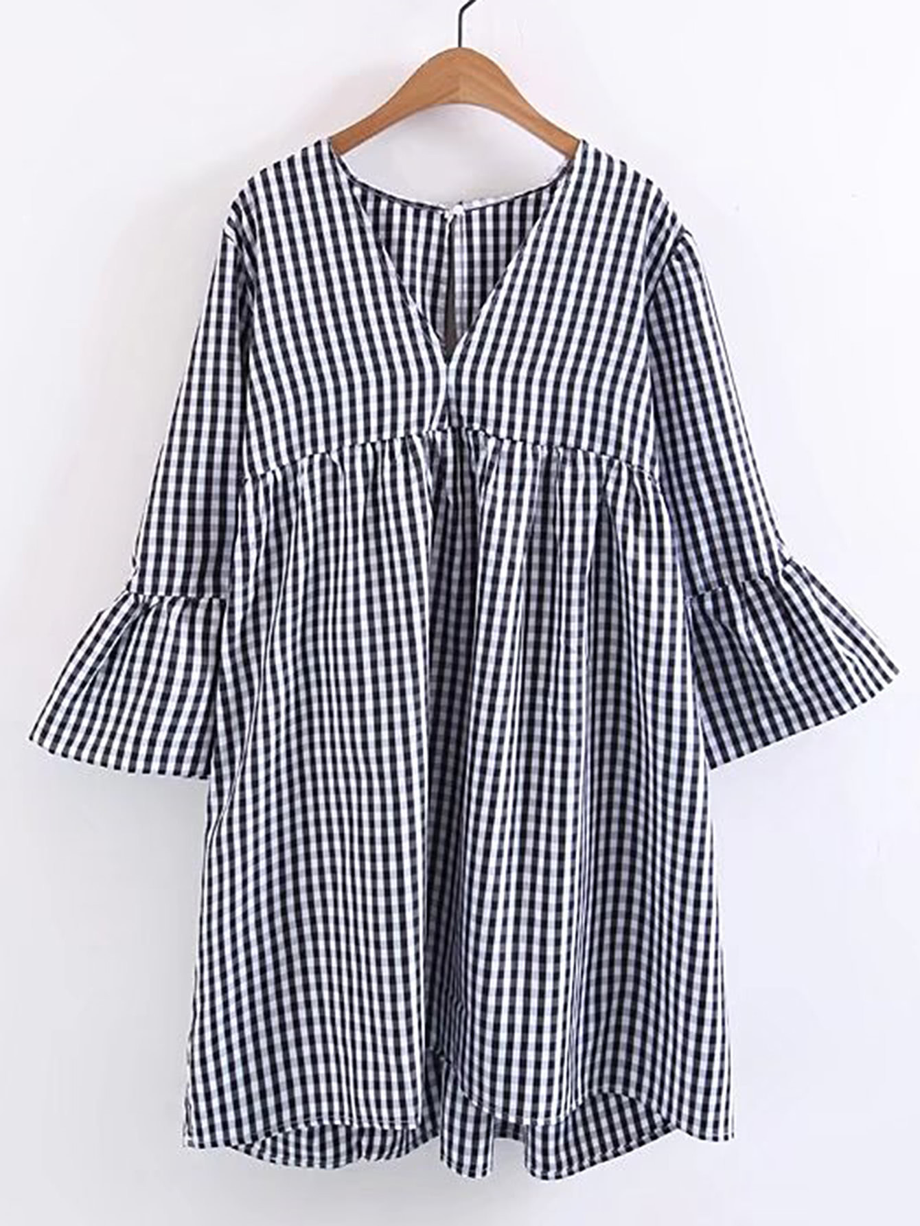 Vestido de mangas acampanadas de cuadros | ROMWE