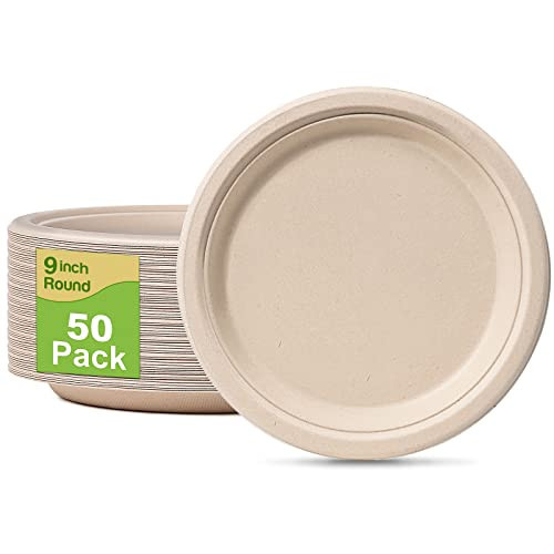 GREENESAGE Paper Plates 9 inch, 50 Pack Eco Friendly Recycled Paper Plates, 100% Compostable Plates Disposable, Sturdy Paper Plates Dinner Size, Brown Paper Plates | Amazon (US)
