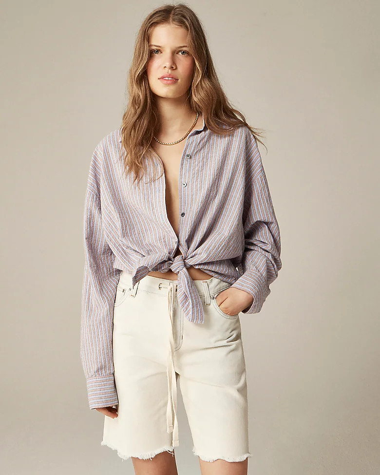 Étienne oversized shirt in textured cotton-blend poplin | J. Crew US