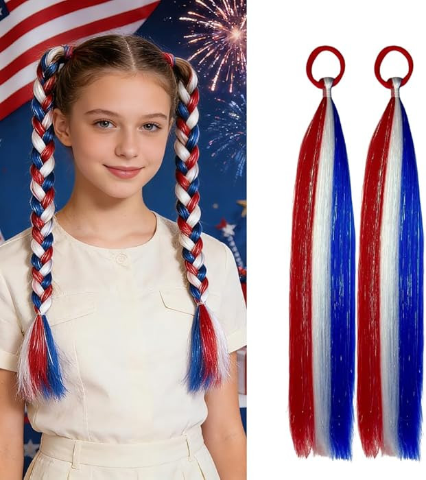 Red/White/Blue Hair Extension, Ponytail Hair Tinsel Extensions With Rubber Bands for Women Girls ... | Amazon (US)
