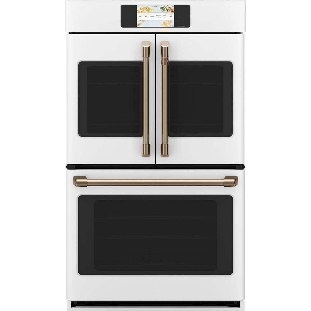 Cafe 30 in. Smart Double Electric French-Door Wall Oven with Convection Self Cleaning in Matte Wh... | The Home Depot