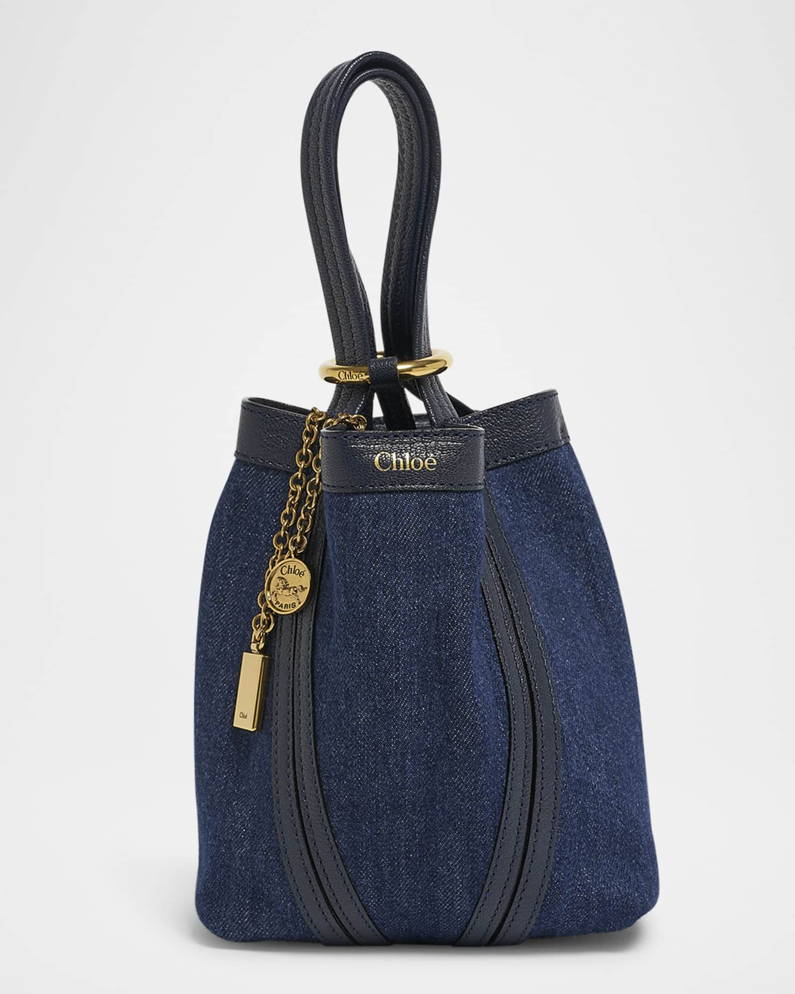 Spin Mini Bucket Tote Bag in Denim and Leather | Neiman Marcus