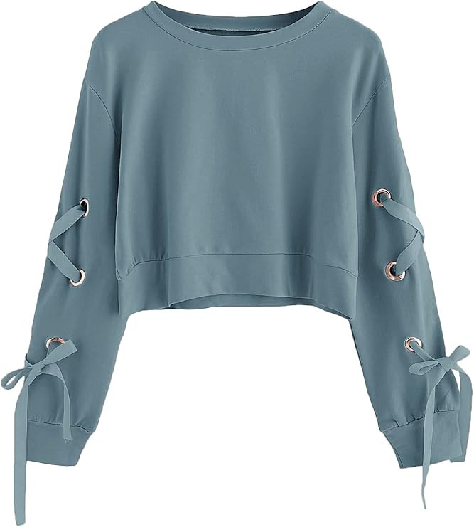 SweatyRocks Women's Casual Lace Up Long Sleeve Pullover Crop Top Sweatshirt | Amazon (US)