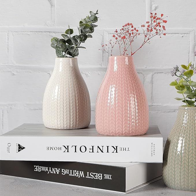 Flower Vase Set of 3,Vases for Decor,Ceramic Vases for Bookshelf and Fireplace decor,Modern Decor... | Amazon (US)