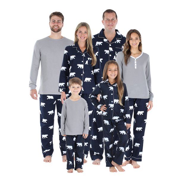 SleepytimePjs Christmas Family Matching Navy Polar Bear Flannel Pajama Sets - Walmart.com | Walmart (US)
