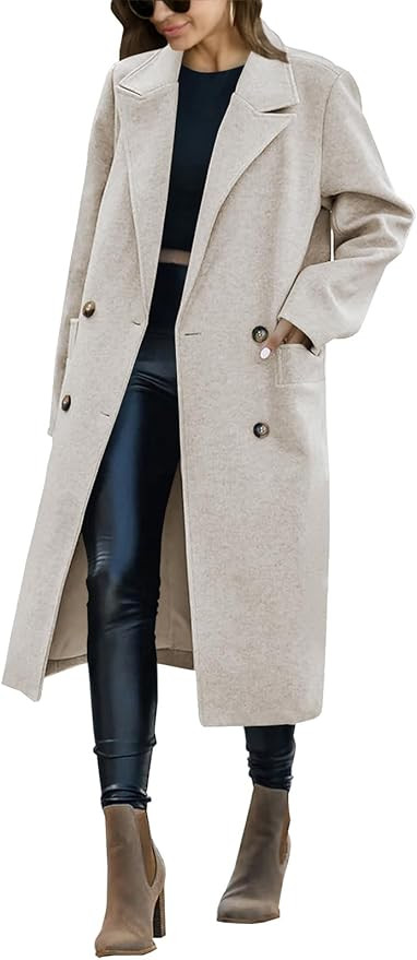 Saodimallsu Womens Trench Coat Winter Lapel Double Breasted Long Pea Coat Casual Work Office Over... | Amazon (US)