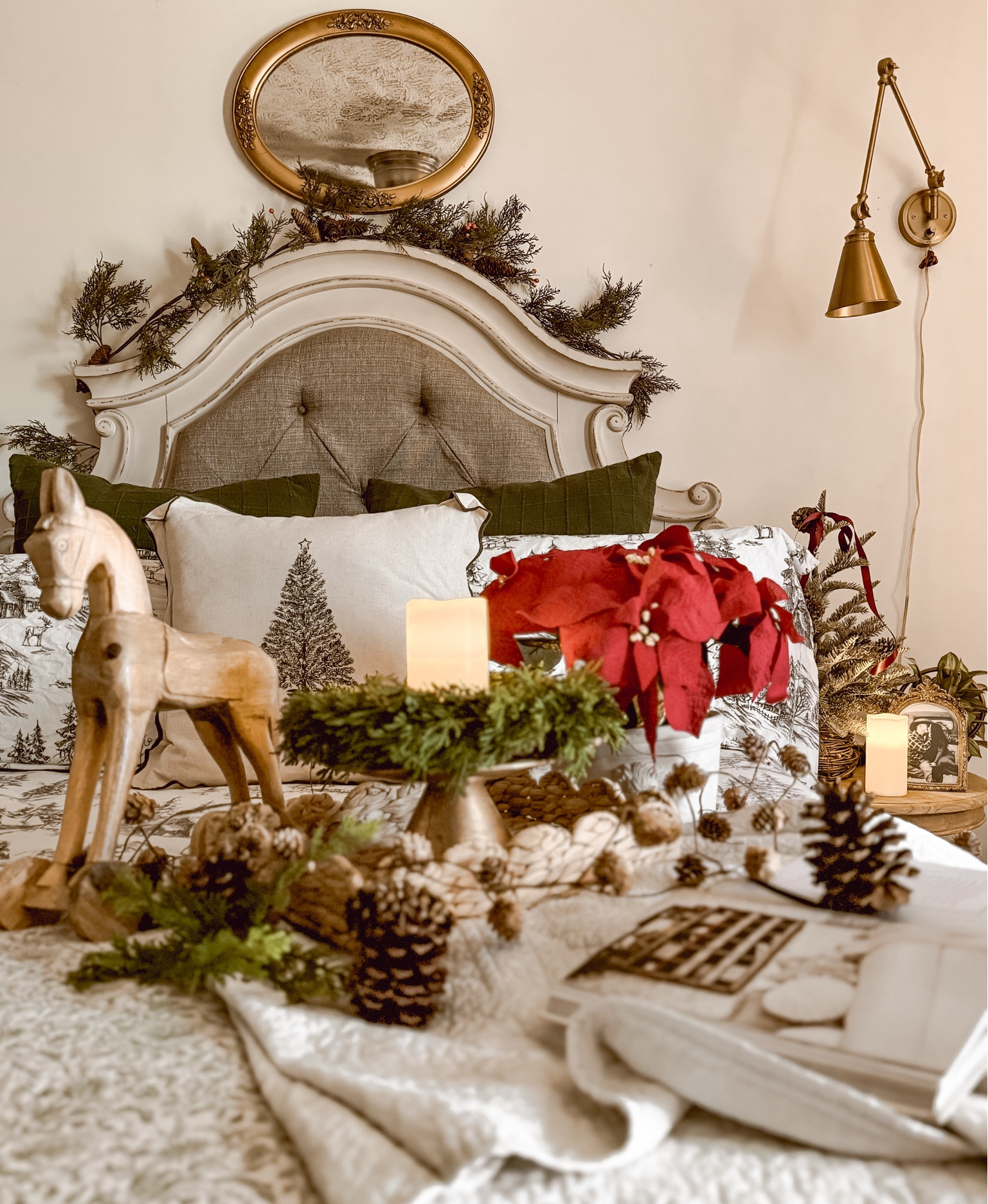 How do I decorate my bedroom for Christmas? Here’s how I turn it into a cozy holiday retreat:
	1.	Switch to festive bedding: Start with Christmas-themed or winter-inspired bedding. Think plaid, snowflake patterns, or even just warm neutrals paired with red or green accents.
	2.	Add layers and textures: Cozy blankets, knit throws, and fluffy pillows in holiday colors or textures add extra warmth and charm.
	3.	Incorporate natural elements: Pinecones, sprigs of evergreen, and even a small bowl of ornaments bring the outdoors in and create a festive atmosphere.
	4.	Light it up: Candles are a must for a soft, warm glow. Battery-operated string lights draped on headboards or shelves add a magical touch too.
	5.	A whimsical Christmas tree: Add a small, playful tree to the space. Decorate it with mini ornaments, bows, or garlands for a fun, festive centerpiece.
	6.	A pop of red: Whether it’s a pillow, a throw, or some decor on your nightstand, a little red instantly makes the room feel like Christmas.
	7.	Don’t forget the scent: Add holiday candles or a diffuser with pine, cinnamon, or vanilla to make your bedroom smell as cozy as it feels.

The key is to mix cozy textures, warm lighting, and festive touches to create a peaceful yet cheerful Christmas retreat. How do you decorate your bedroom for the holidays? Let me know your favorite tips!


#LTKHoliday #LTKCyberWeek #LTKHome