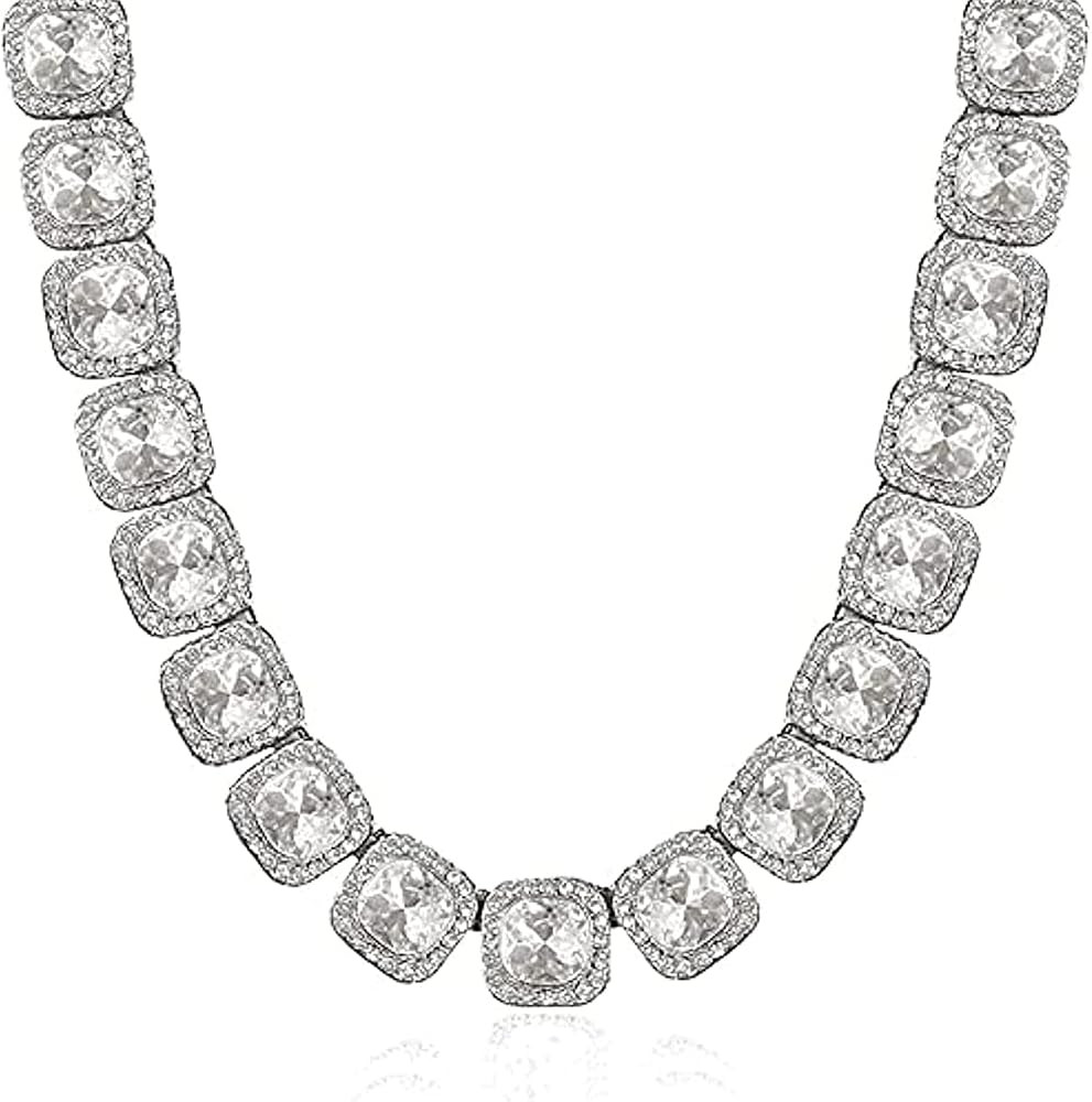 Apzzic 12mm Iced Out Square Tennis Chain Micro Pave Cubic Zircon 1 Row Diamond Cuban Link Necklac... | Amazon (US)