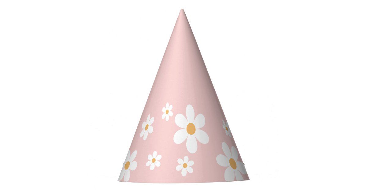retro daisy groovy birthday pink party hat | Zazzle | Zazzle