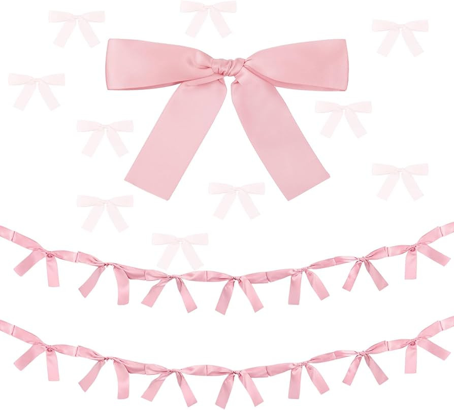 2 Pcs Pink Bow Garland Banner 16.4 FT Bow Party Decortions for Girls Pink Bow Ribbon Banner Bow B... | Amazon (US)