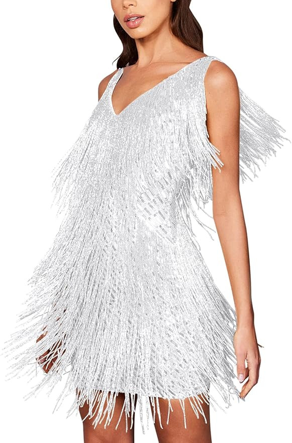 Sequin Cocktail Dresses Flapper Dresses 1920s Gatsby with All-Over Fringe Mini Dresses Prom Party... | Amazon (US)