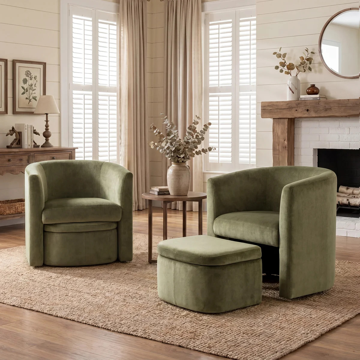 Kyah Upholstered Barrel Chair with Ottoman (Set of 2) | Wayfair North America