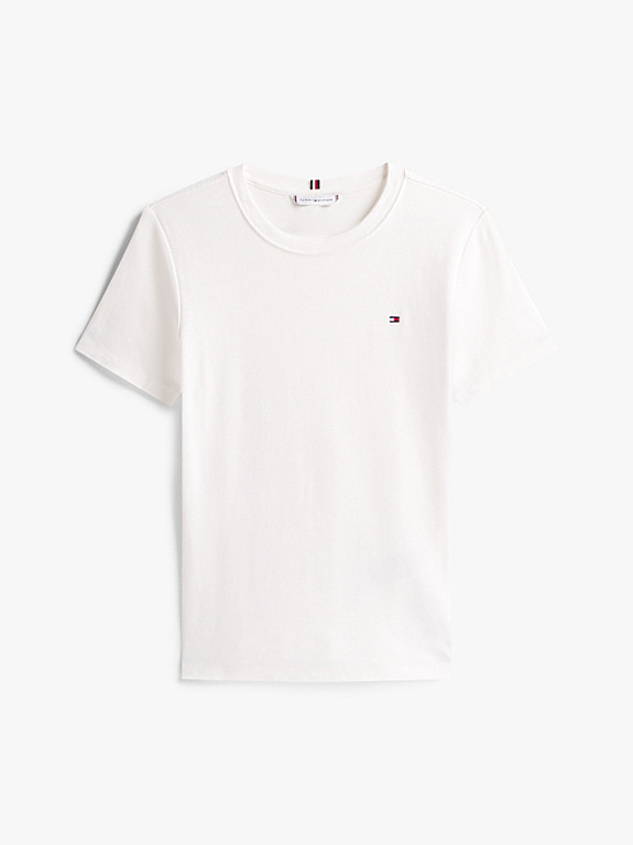 Slim Fit Rundhals-T-Shirt mit Flag-Stickerei | Tommy Hilfiger (DE)