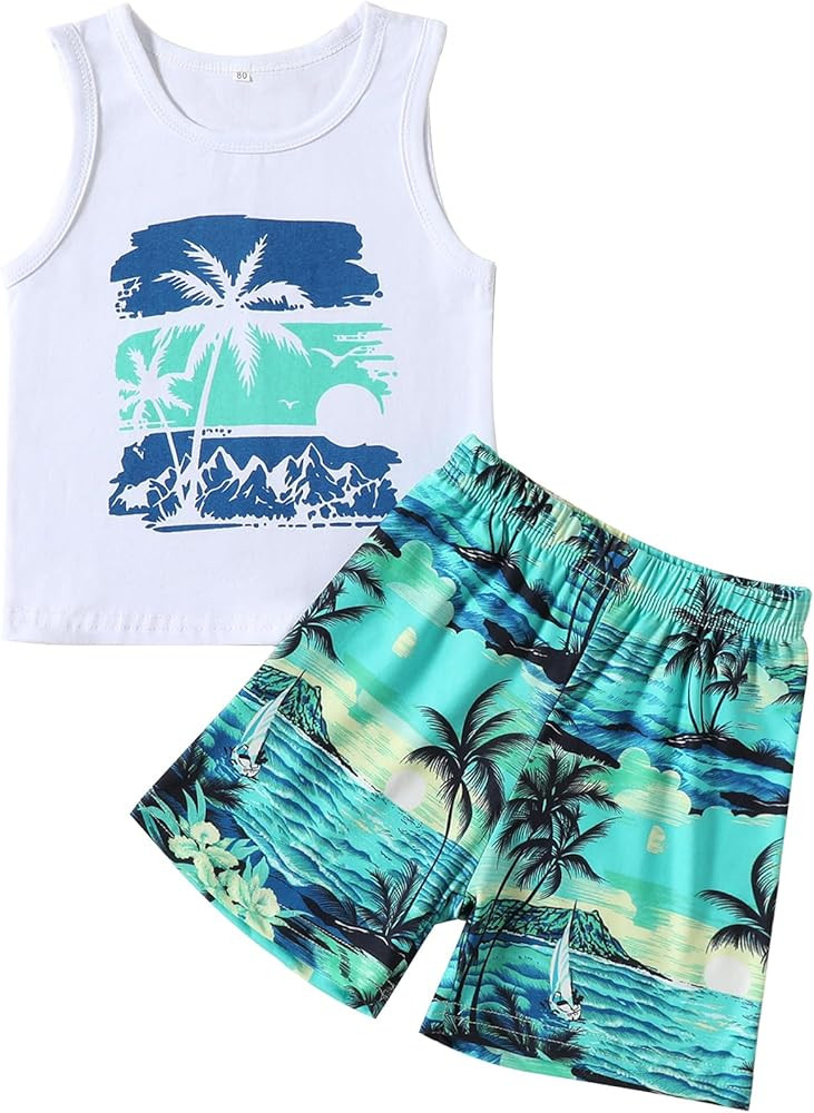 Baby Boy Clothes Toddler Boy Summer Outfits Boys Sleeveless Tank Tops Shorts Set Letter Print Haw... | Amazon (US)