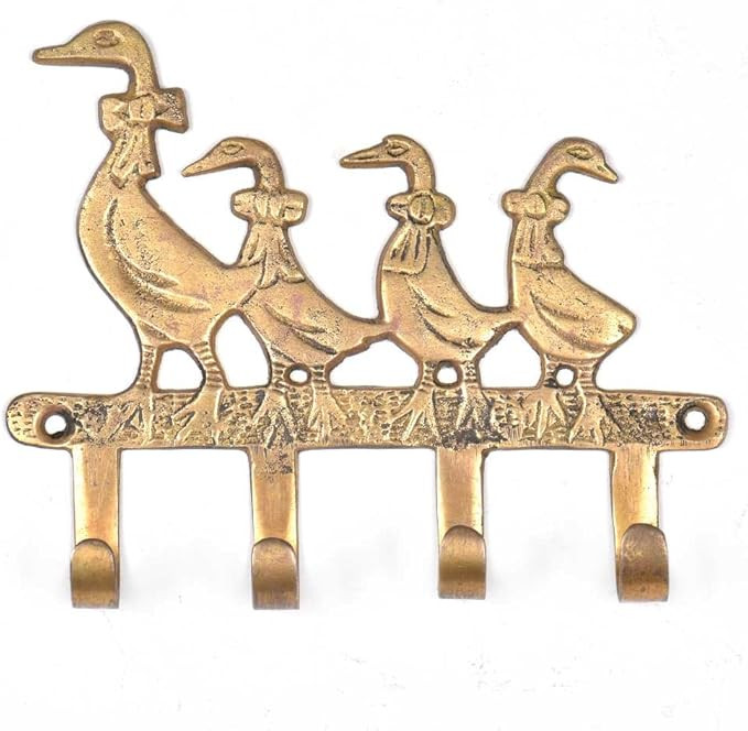 Indian Shelf 1 Pack Key Holders Mother Baby Geese Vintage Brass Decorative Wall Hooks for Hanging... | Amazon (US)