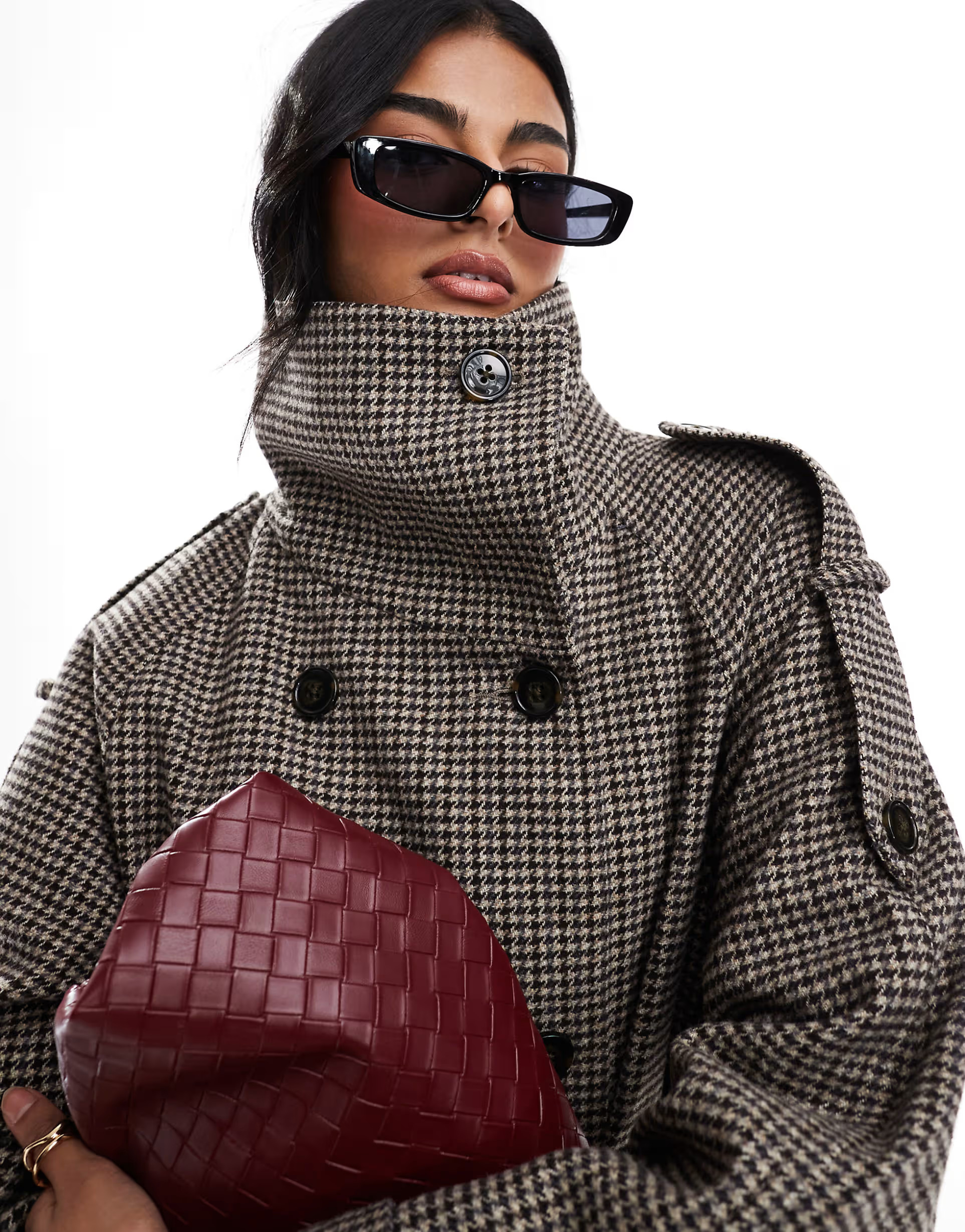 ASOS DESIGN funnel neck trench coat in check | ASOS | ASOS (Global)