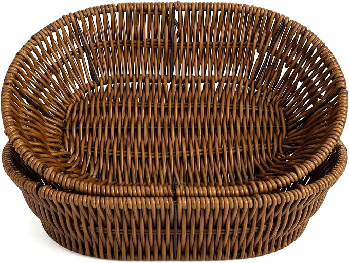 Bread Baskets for Serving, Set of 2, 11-Inch Faux Wicker, Brown | Amazon (US)