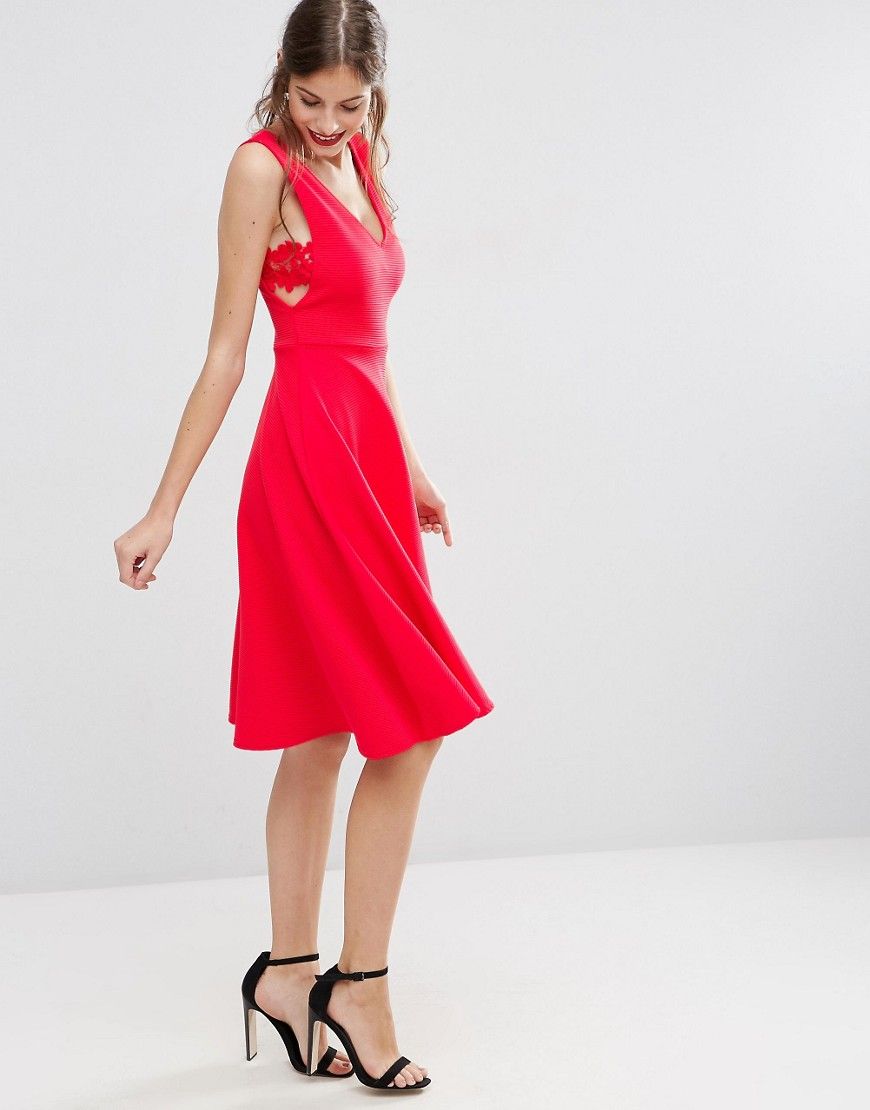 ASOS Full Midi Dress with Lace Side Panel Detail - Bright red | ASOS US