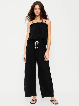 High-Waisted Crinkle Gauze Barrel Ankle Pants | Old Navy (CA)