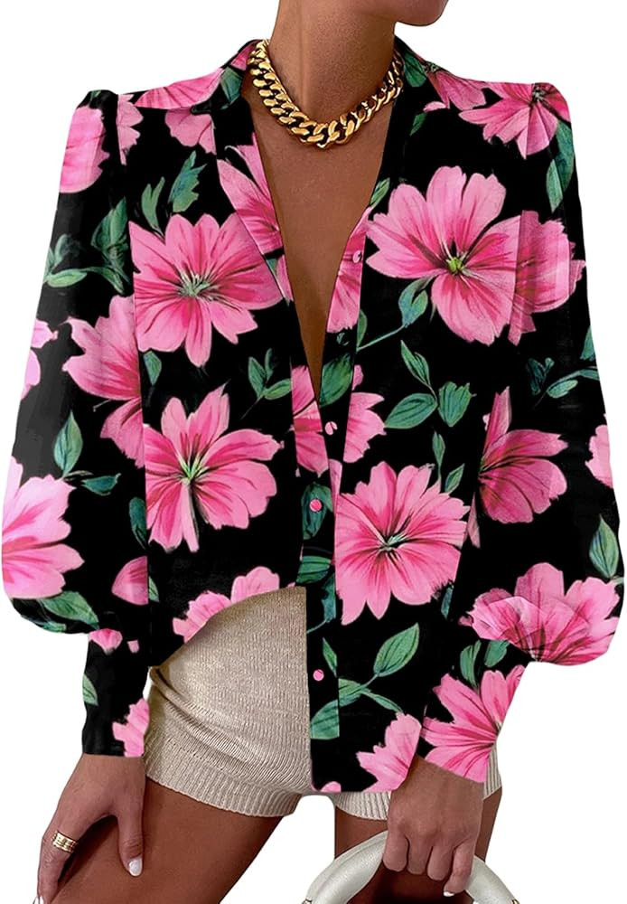 EVALESS Womens Tops Button Down Shirts Print Long Sleeve Blouses for Women Fashion 2025 | Amazon (US)