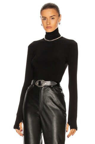 Norma Kamali Slim Fit Long Sleeve Turtleneck Top in Black - Black. Size S (also in L, M, XS). | FWRD 