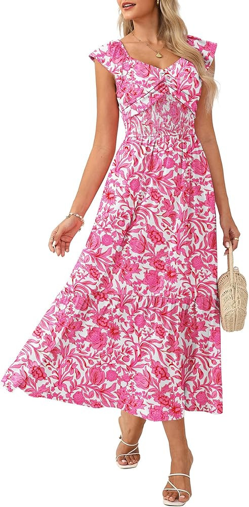 GRACE KARIN 2026 Summer Boho Maxi Dresses for Women Ruffle Sleeve Floral Dress Flowy A-line Weddi... | Amazon (US)