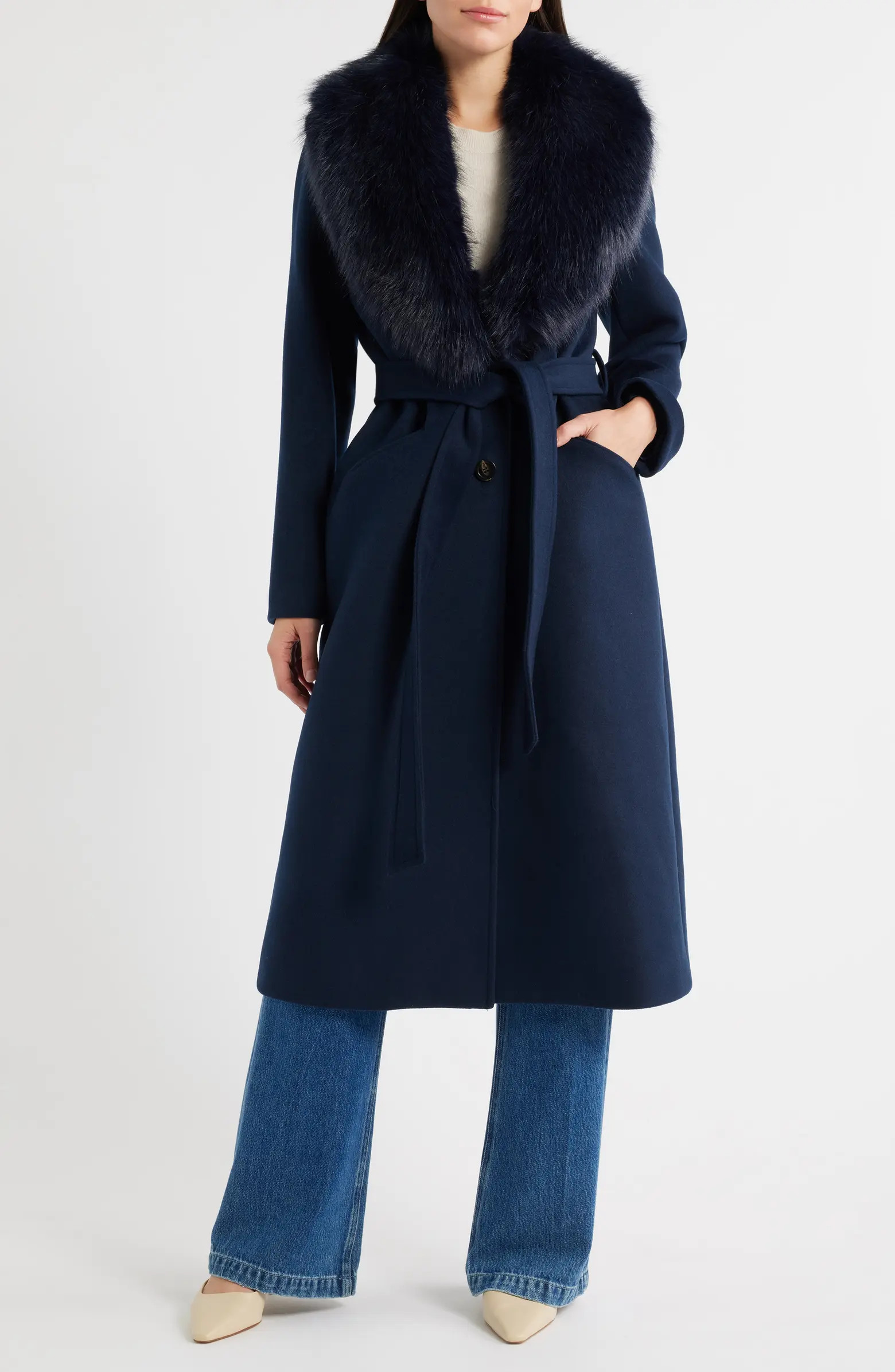 Michael Kors Belted Longline Coat with Faux Fur Collar | Nordstrom | Nordstrom