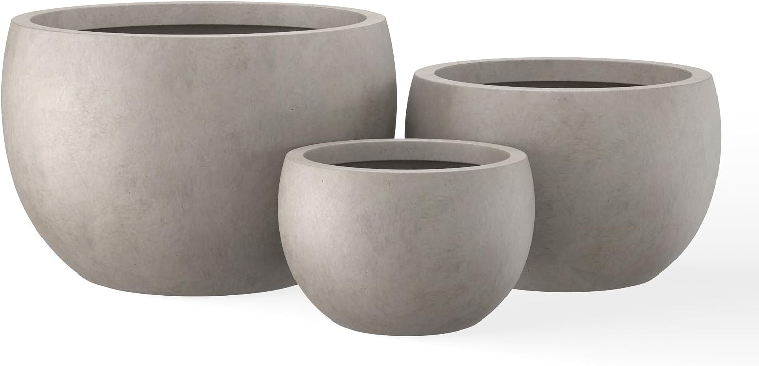 Kante Set of 3 Weathered Concrete Bowl Planters 20" 15.7" 11.8" Dia | Amazon (US)