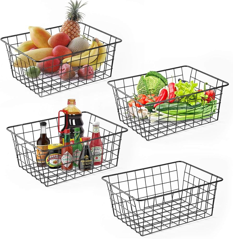Wire Baskets for Organizing Household 4 Pack Pantry Baskets For Storage Pantry Wire Black Metal S... | Amazon (US)