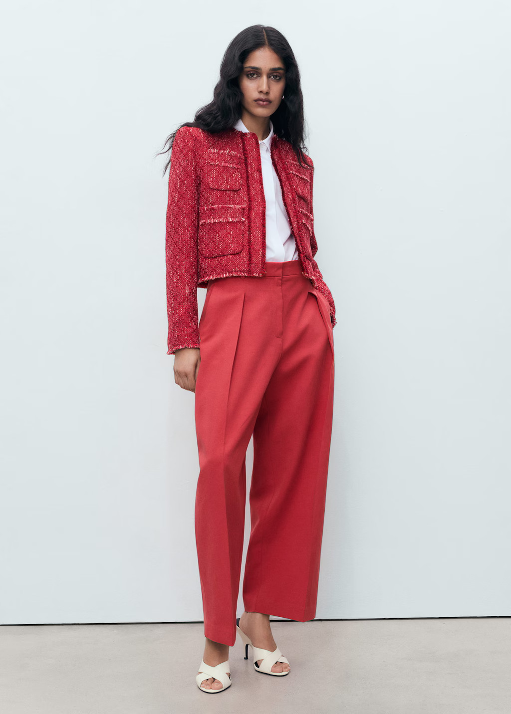 Tweed jacket with frayed ends red - Woman - S - MANGO | Mango (US/MX/AU)