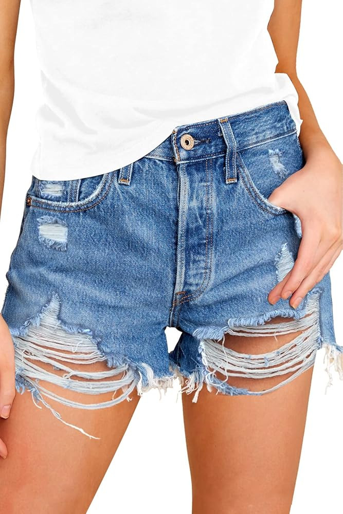 COUXILY Jean Shorts Womens High Waisted Ripped Denim Shorts Women Distressed Jean Shorts for Summ... | Amazon (US)