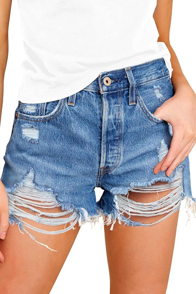 COUXILY Jean Shorts Womens High Waisted Ripped Denim Shorts Women Distressed Jean Shorts for Summ... | Amazon (US)
