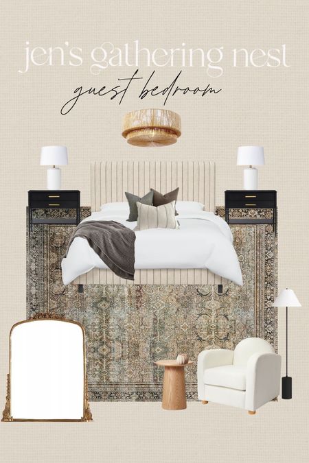 Guest bedroom inspo // on sale for Labor Day #bedroom #moody #bed #accentchair #mirror #moodybedroom #arearug #lamp #chandelier #lightfixture #lamps #nightstands #accenttable #homedecor 

#LTKsalealert #LTKhome #LTKSeasonal